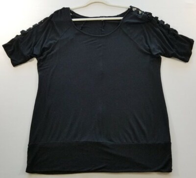 Naif Blouse Women's 1X Plus Black Scoopneck Short Cutout Sleeves Casual Stretch