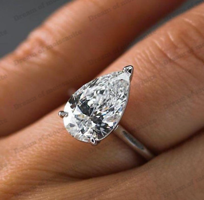 2.50 CTW Pear Cut Moissanite Solitaire Engagement Ring In 14K White Gold Plated
