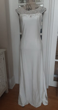Abito lungo LIGHT IN THE BOX bianco perla perline diamante jersey TAGLIA S