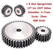 1.5 Mod Stirnrad 12T~100T Zähne Flachgetriebemotor Getriebe Gear 45# Stahl