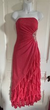 Vtg Y2K DEB Maxi Strapless Prom Formal Dress 5 Stretch Coral Pink Bling Glitter