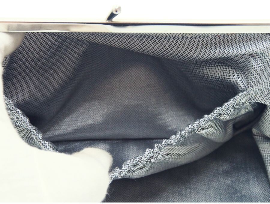 CHANEL Silver Gray Clutch Bag CC Logo Nylon Used VG Item CHANEL Silver Gray Clutch Bag CC Logo Nylon Used VG Item