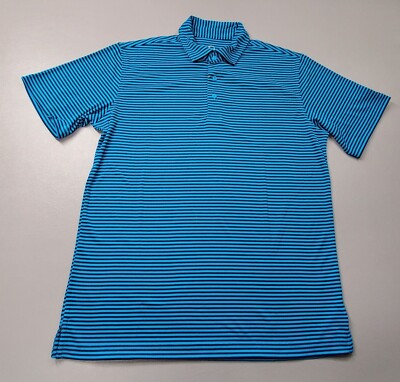 Atlantic Sol Men's Short Sleeve 3 Button Polo Shirt Marine Blue Striped Relaxed