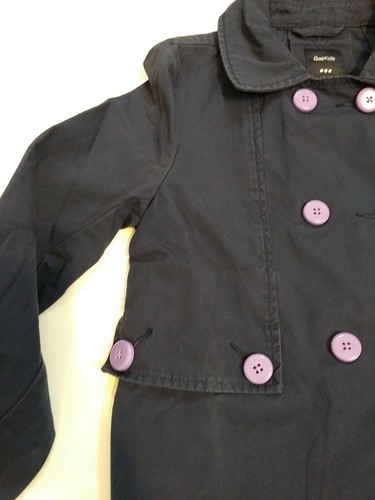 Gap Kids Girls Size Large Navy Blue Peacoat Purple Buttons - Picture 6 of 12