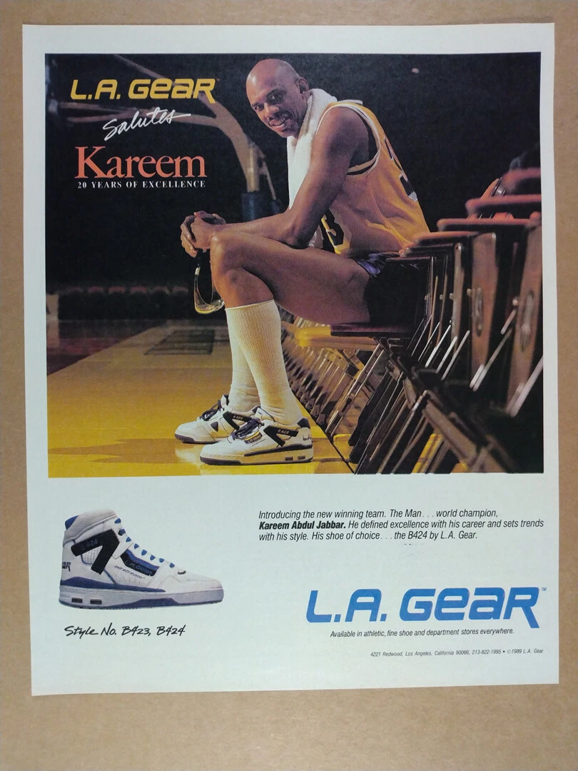 1989 LA Gear Basketball Shoes Kareem Abdul Jabbar photo vintage print Ad