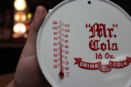 RARE 1960s DRINK MR COLA SODA POP DEALER EMBOSSED METAL THERMOMETER SIGN PEPSI - Picture 4 of 13