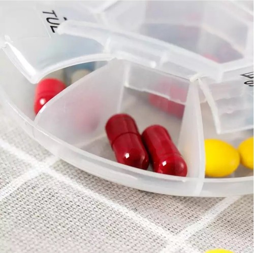 7 Tage Runde Pillendose Medizin Tabletten Organizer Wöchentlich Medikamente Aufbewahrung Etui UK - Bild 2 von 11