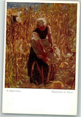 10720068 - Corn Harvest Viennese Art B.K.W.I. 1003 signed Egger-Lienz 
