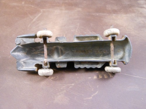Rare Vtg Hubley 3.75" Cast Iron Metal Race Car Orange White Rubber Tires - Picture 8 of 11
