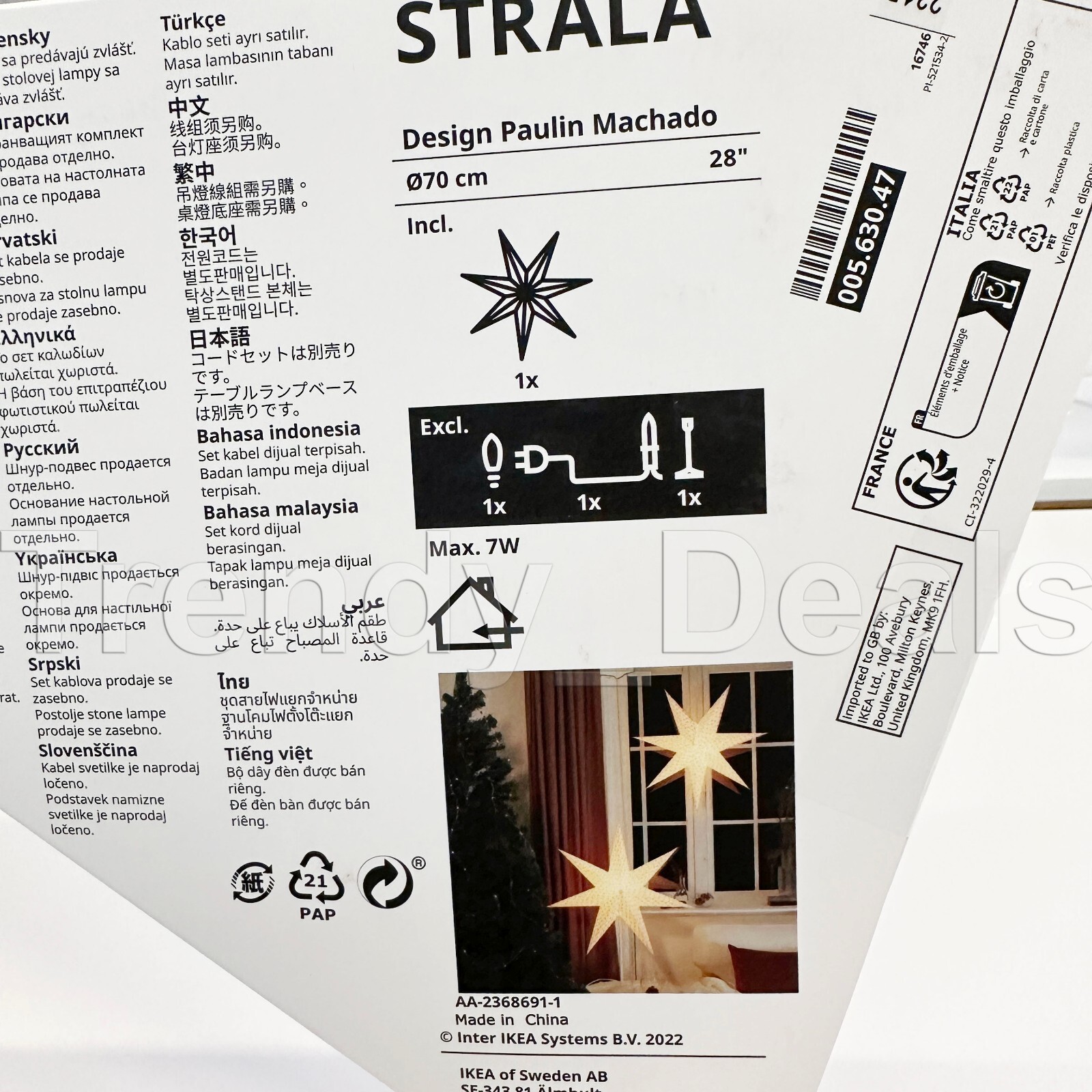 Ikea STRALA Star Light Pendant Table Lamp Shade, White Red Stars 28
