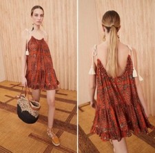 Ulla Johnson Mini Dress Au 8-10 Trula Tiered Cotton Orange Red