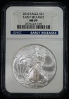 2010 $1 American Silver Eagle NGC MS 69 ER | ASE Early Releases Uncirculated BU