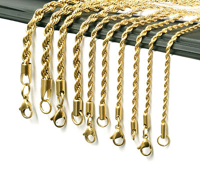 24K Gold Plated Stainless Steel Men Lady French Rope Chain
