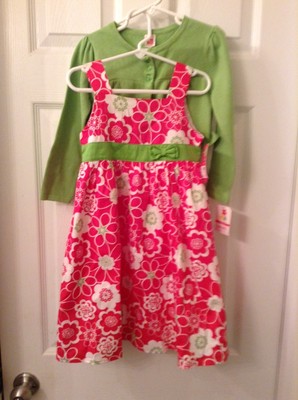 Carter`s Pink and Green Floral Dress with Green Crop Sweater Girl Sz 4/4t  NWT | eBay