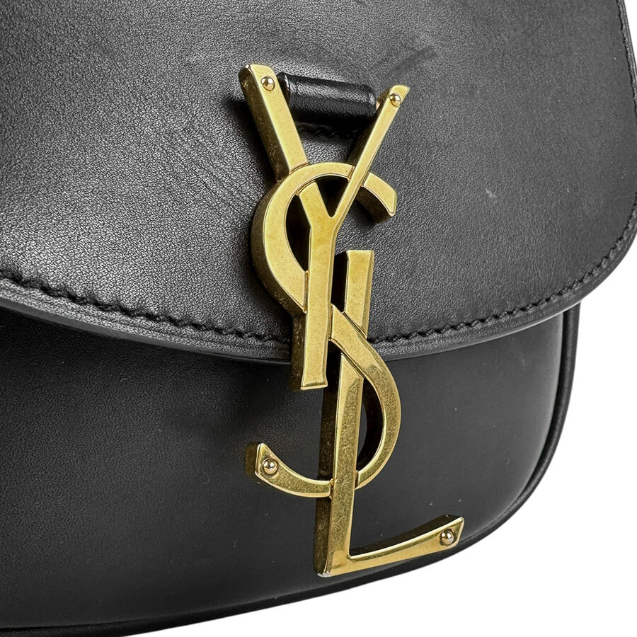 Auth SAINT LAURENT Crossbody Shoulder Bag Black/Gold Leather