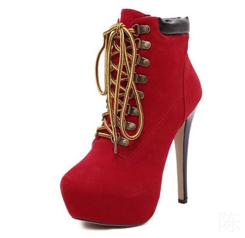 Women's Lace Up Platform Shoes 14cm High Heels Round Toe Ankle Boots Size 35-40 - Picture 8 of 16