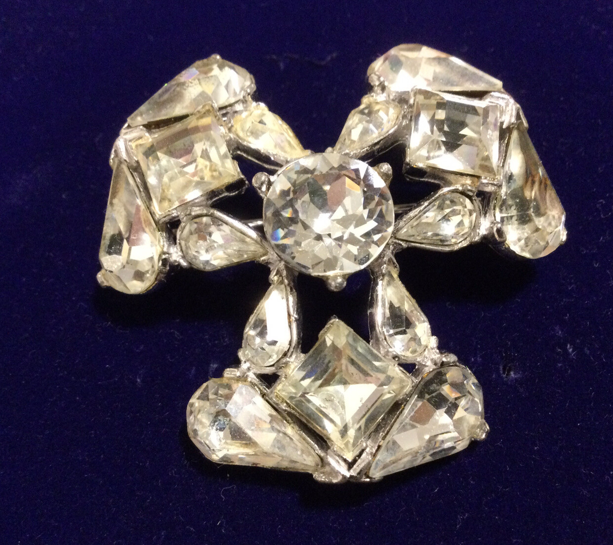 Vintage Signed BOGOFF Clear Crystals Brooch. Rhod… - image 1