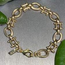 Kenneth Jay Lane KJL  Bracelet 7.25" Yellow Gold Plated Designer Signed Jewelry