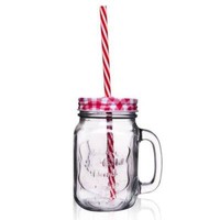 Orion Trinkglas Mit Deckel Henkel Und Strohhalm Trinkbecher Glas 0,45L