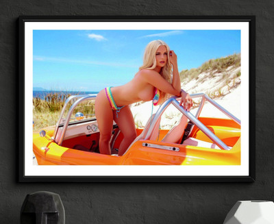 Strand Buggy Bikini Babe A3 matt Kunstdruck sexy blond nackt nur Fans riesig B@@bs