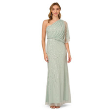 Adrianna Papell Women's Long Beaded Dress Icy Sage Size 8