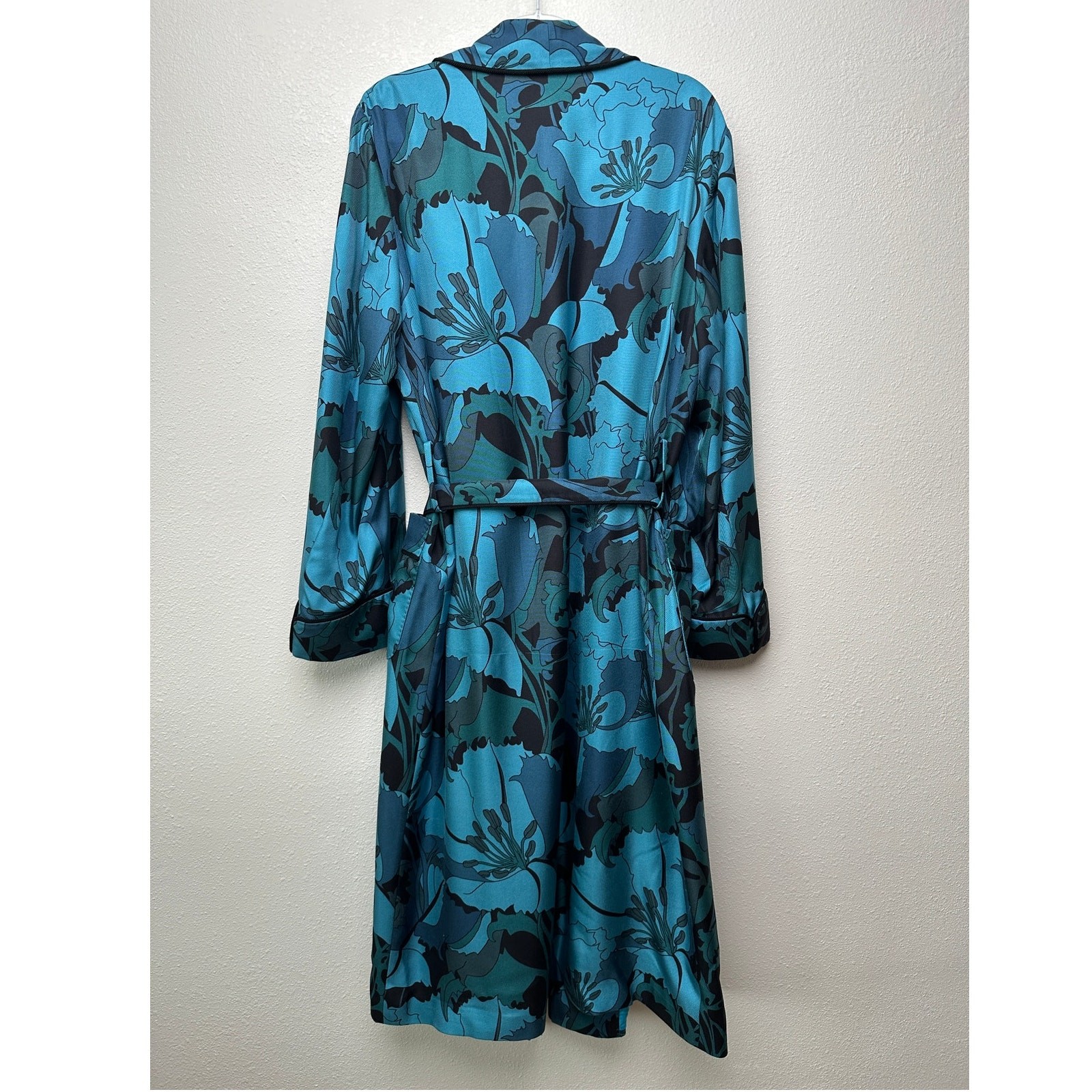Tom Ford Floral Silk Twill Robe Blue/Teal Men’s M Tassel Belt image 8