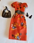 Vtg 1976 Barbie Best Buy #9573 Orange Floral Dress, Brown Mules & Purse EXC