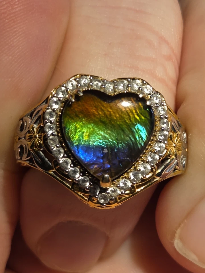 Gems En Vogue Ammolite Rainbow Heart Ring Rhodium Over Silver Size 8 - Image 2 of 4