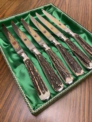 Vintage Anton Wingen Solingen Germany Engraved Steak knives Set Of 6