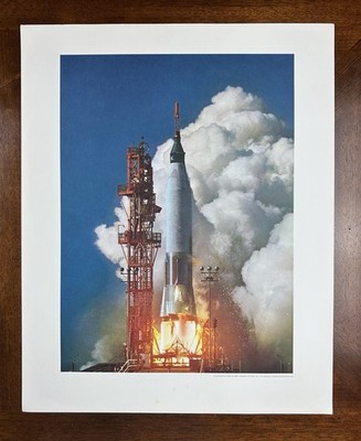 Rare Original General Dynamics Atlas - Mercury Test Rocket Lift Off Lithograph