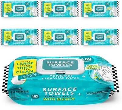 Juniper Clean Surface Wipes with Bleach 100 ct, Pack of 6