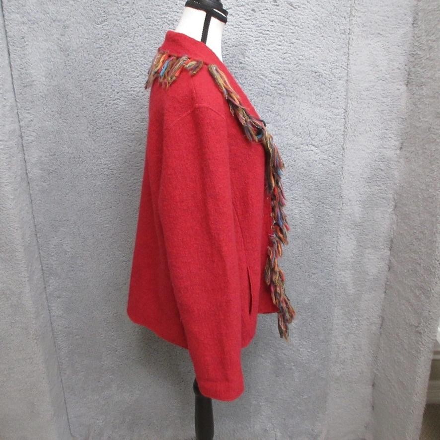 Ruby Rd. Sweater Womens Medium Red Wool Fringe Tr… - image 3