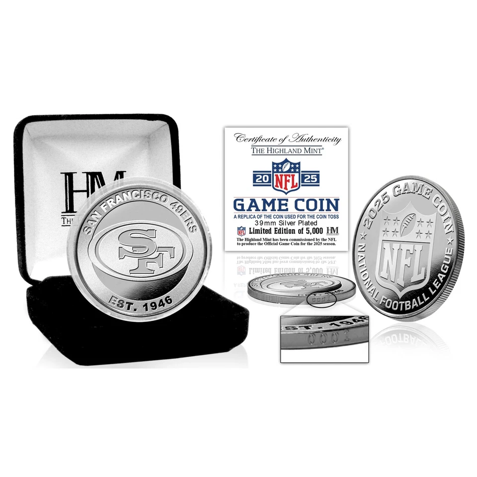 HIGHLAND MINT San Francisco 49ers 2025 Game Coin (39mm) Münze, silber