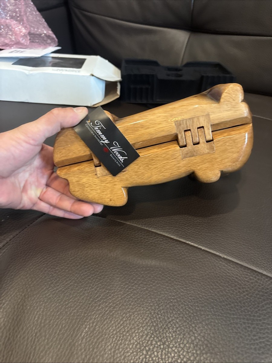 Signed Timmy Woods Hand Carved Acacia Wood Dachshund Doxie Dog