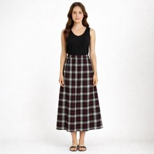Vintage Red Black Plaid Wool Midi Skirt Size 10 Made in USA