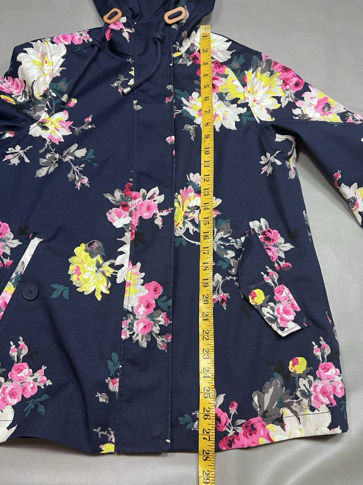 Joules Right As Rain Waterproof Navy Floral Raincoat Jacket  Size US 8