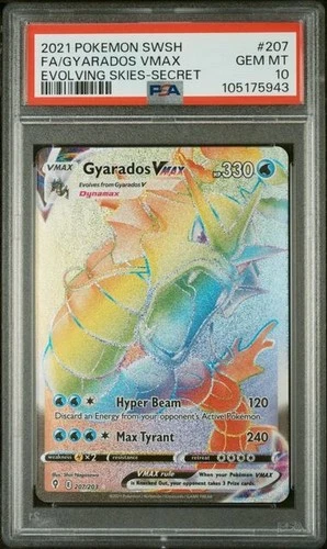 Gyarados VMAX PSA 10 Rainbow Rare Evolving Skies Pokemon Card 207/203 FA Secret