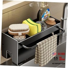 Kitchen Sink Caddy Organizer,Sponge Holder for Kitchen Sink with Drain Black