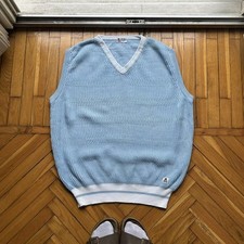 Vintage Cerruti 1881 Knitted Vest Blue 80s Italy Tennis Cotton Xtra Large XL