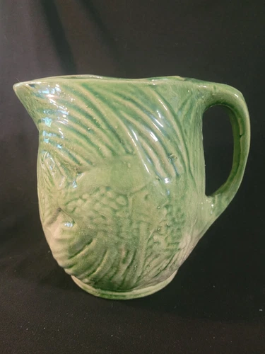 Vintage McCoy Art Pottery Ceramic Pitcher Green Angelfish Motif
