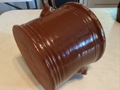 Ned Foltz Crock in ceramica smaltata con manici design uccellino 6”h x 7”w 1990 - Foto 6 di 9
