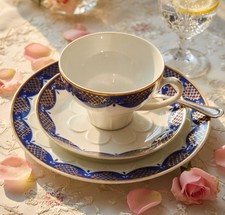 Sammeltasse Lettin Echt Kobalt Porzellan Vintage 3 Teilig Goldrand Porzellan TOP