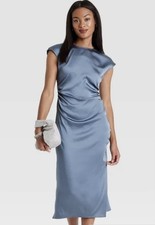 A New Day Women s Short Sleeves Ruched Midi Shift Dress Blue NWT Size Medium