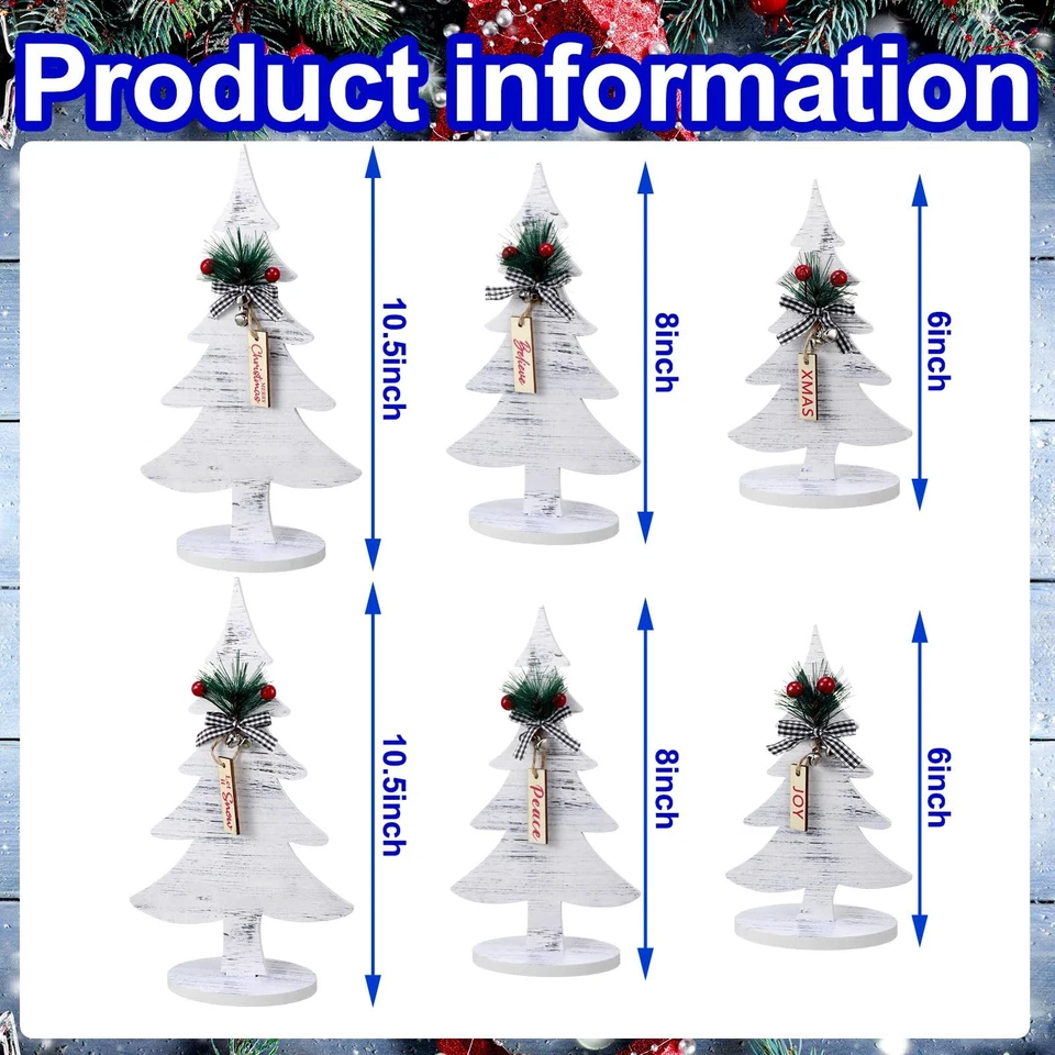 6 Piece Rustic Wood Christmas Tree Sign Decor Farmhouse Christmas Decorations - Image 2 of 4