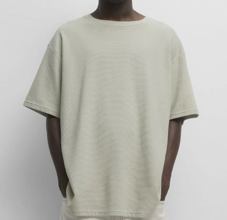 T-shirt Homme Pull&Bear – Noir Texturé - Taille M (D'occasion) à