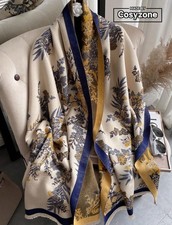 Ladies High Quality Vintage Double Sided Warm Jaqurd Pasphmina Shawl/scarf Blue