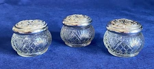 3 Vintage AVON Rich Moisture Cream Glass Vanity Jar w/ Scrolled, Silver Lid
