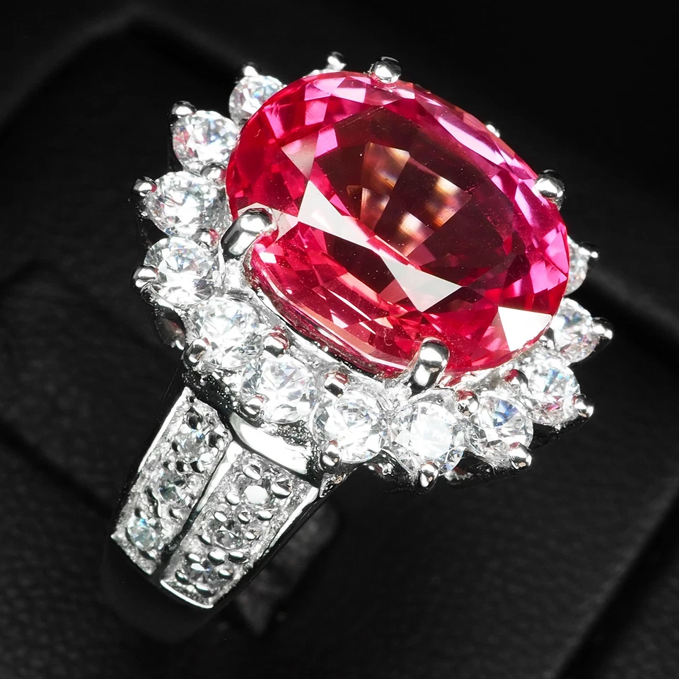 Anillo Regalo X'mas Zafiro Padparadscha Rosa 7.05Ct Plata de Ley 925 Hecho a Mano Foto 3 de 4