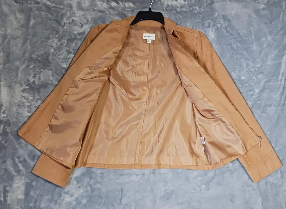 Studio Works куртка женщин 8 желтовато-коричневый искусственной замши молнии спереди с подкладкой Snap карманы осени - Изображение 4 из 4