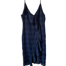 NWT Lulus Candid Moments Navy Blue Plaid Ruffled Midi Dress Size M Women